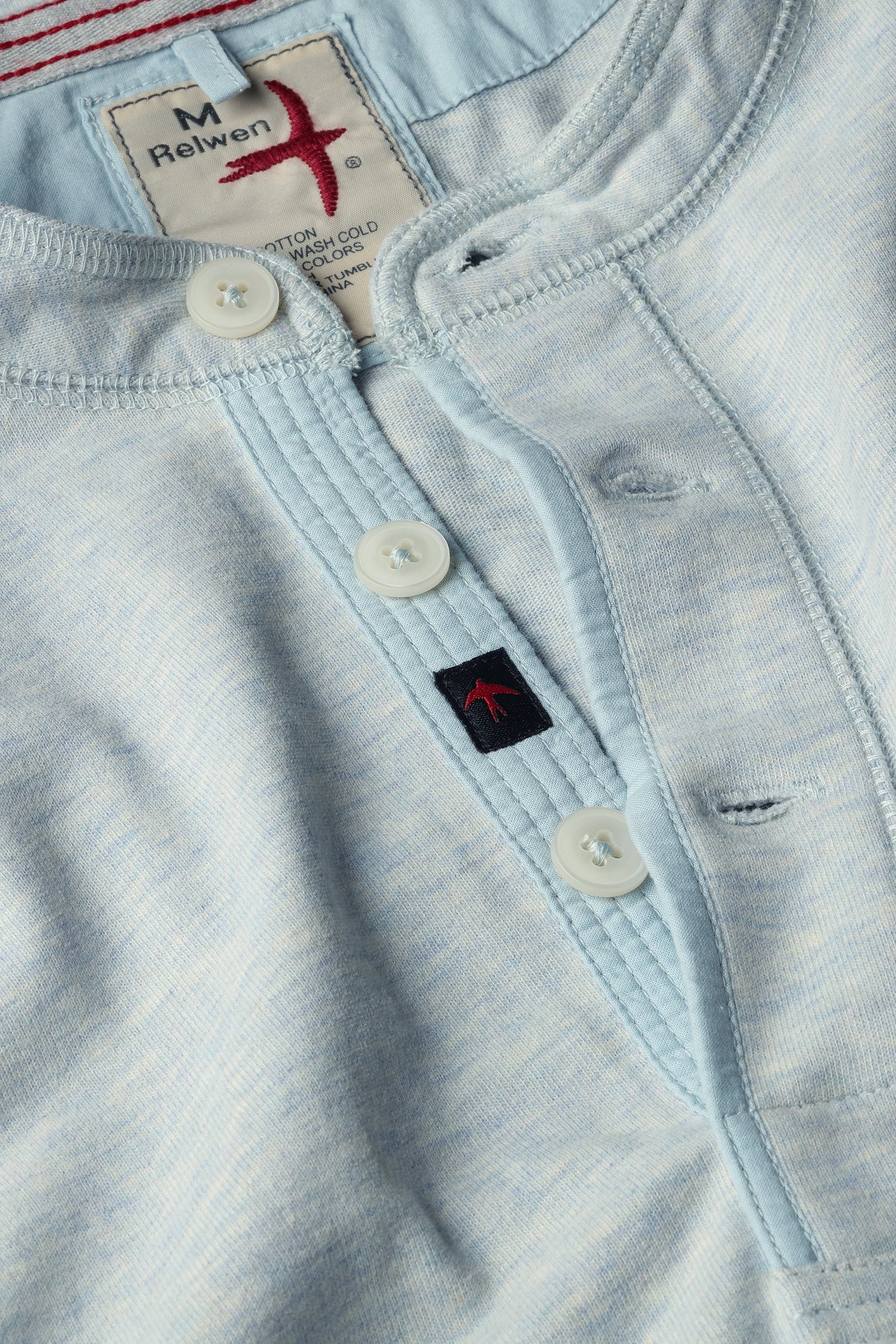 Relwen Ringspun Henley Ice Blue Heather