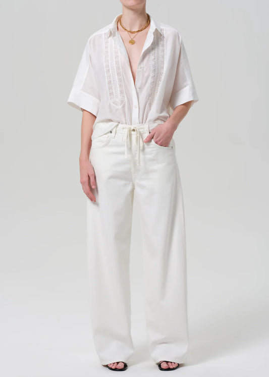 Citizens of Humanity Claire Shirt w/ Lace Inset in White