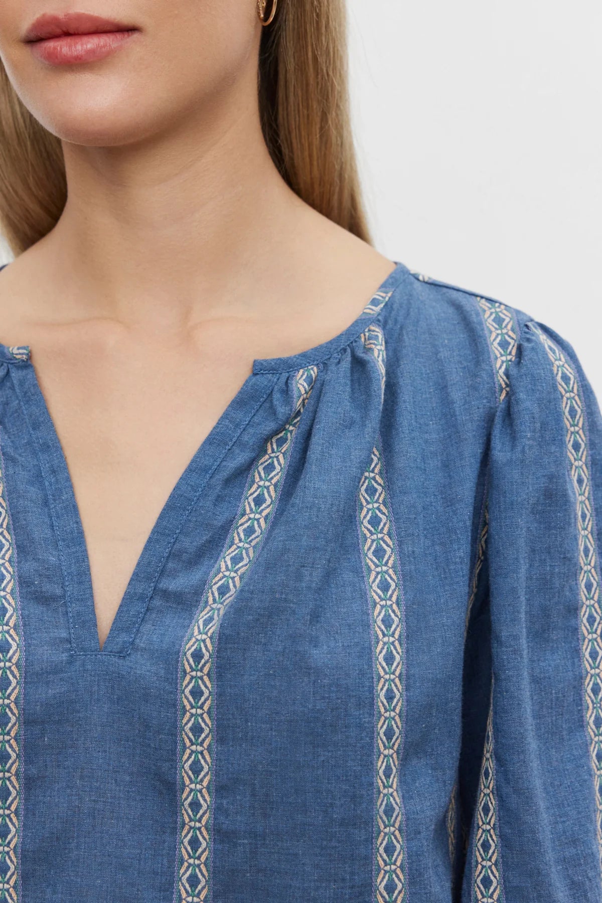 Velvet Raylee LS Jacquard Stripe Blouse Blue