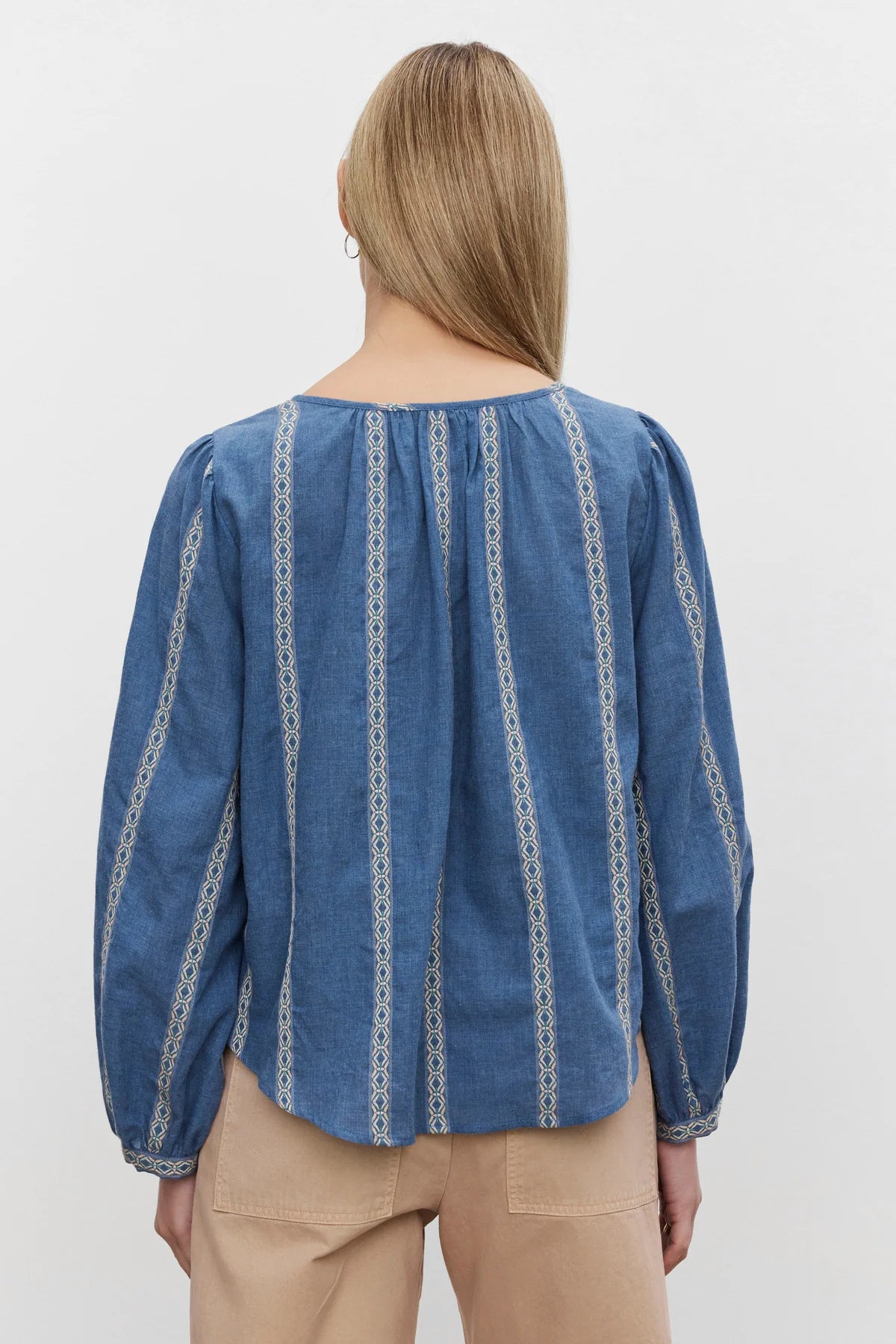 Velvet Raylee LS Jacquard Stripe Blouse Blue