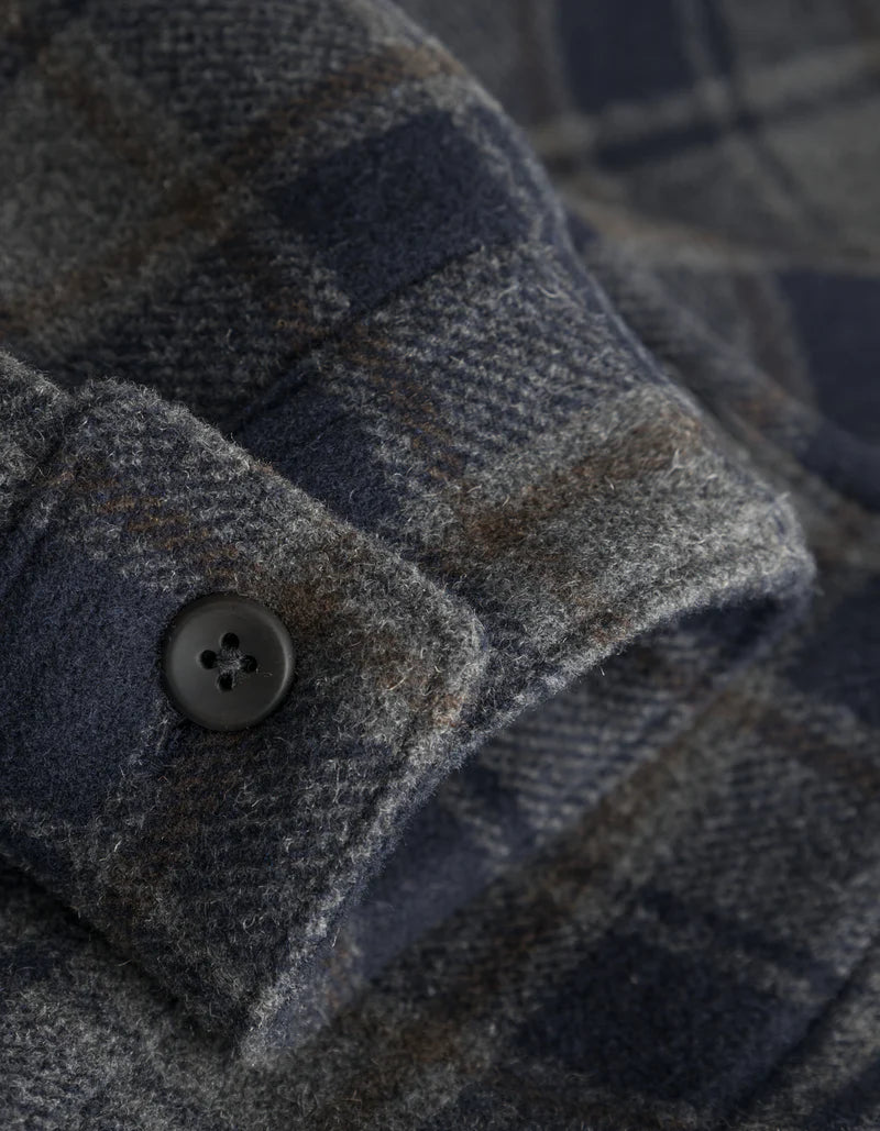 Les Deux Jason Check Wool Overshirt 2.0 Charcoal/Dk Navy