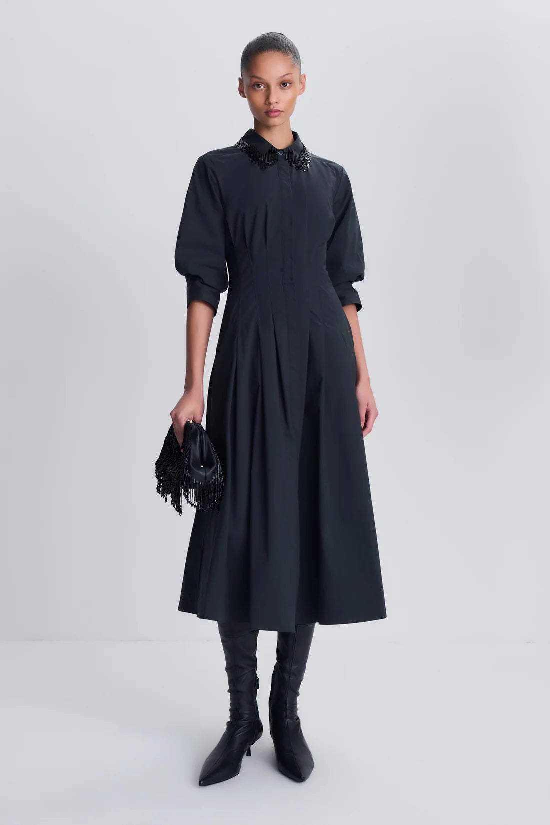 Simkhai Jazz Embellished Pinktuck Midi Dress Black