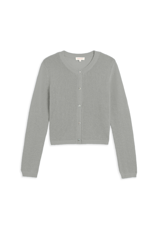 Demylee Josie Cotton Linen Cardigan in ash grey with round neck and button front