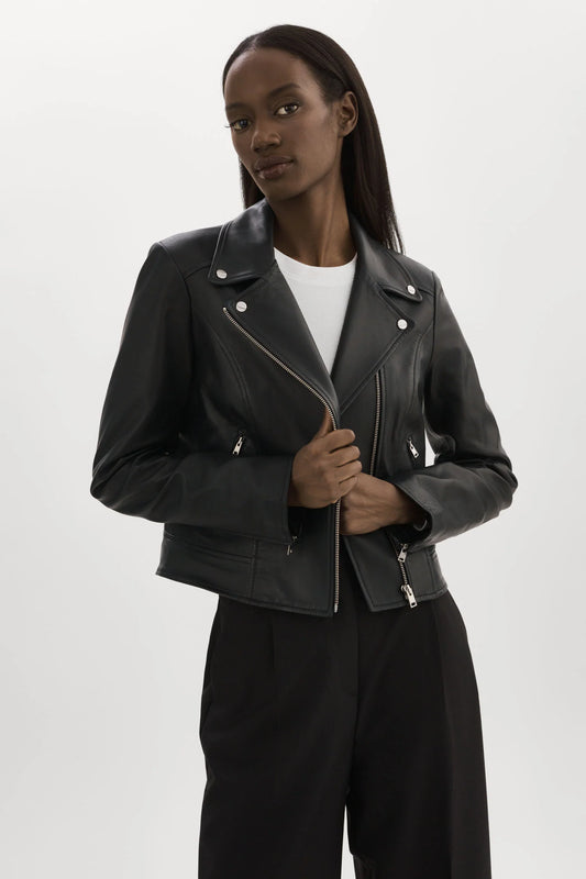 Lamarque Kelsey Leather Biker Jacket Black