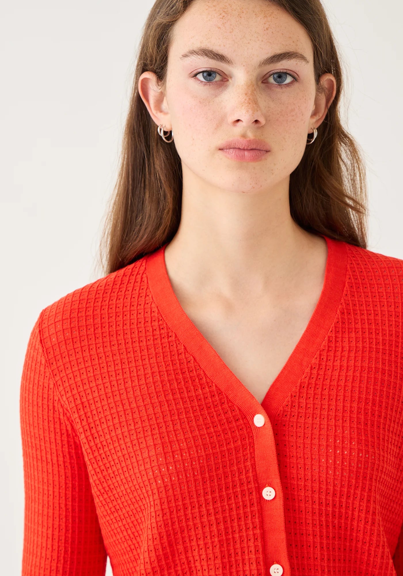 Demylee Kiki Waffle Pointelle Cotton Cardigan Poppy