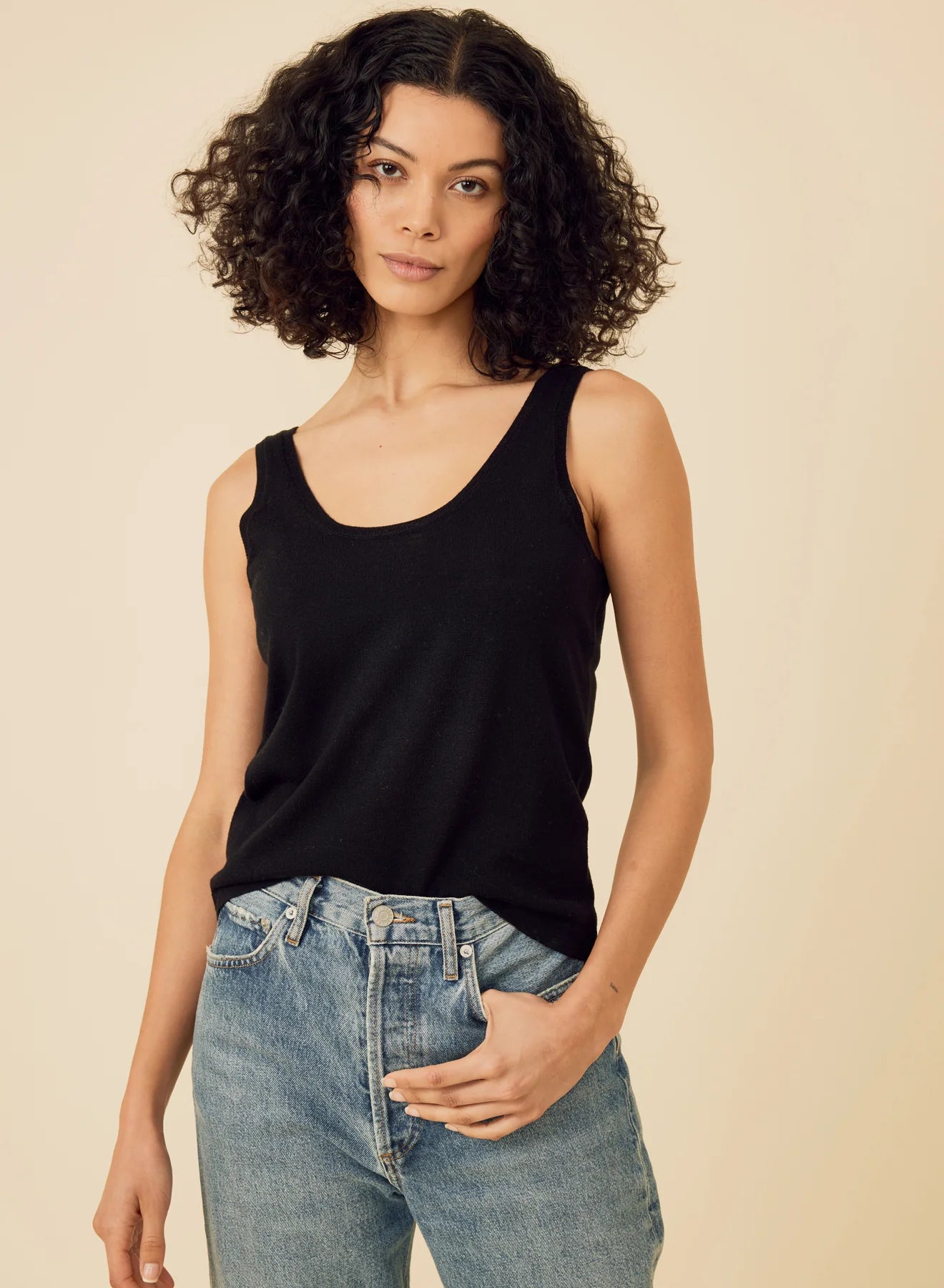 One Grey Day Laguna Merino Tank Black