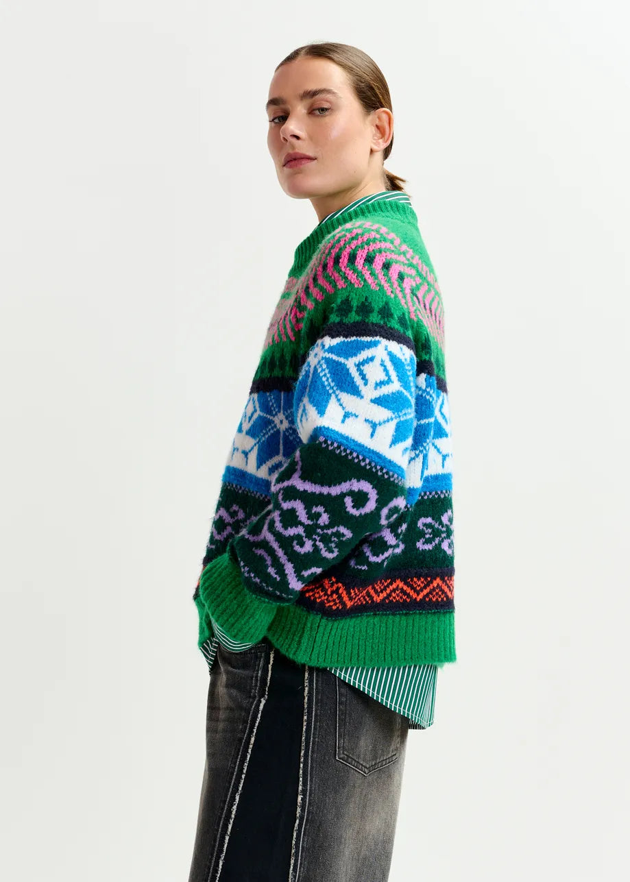 Essentiel Antwerp Irelando Jacquard Sweater Green/Multicolor