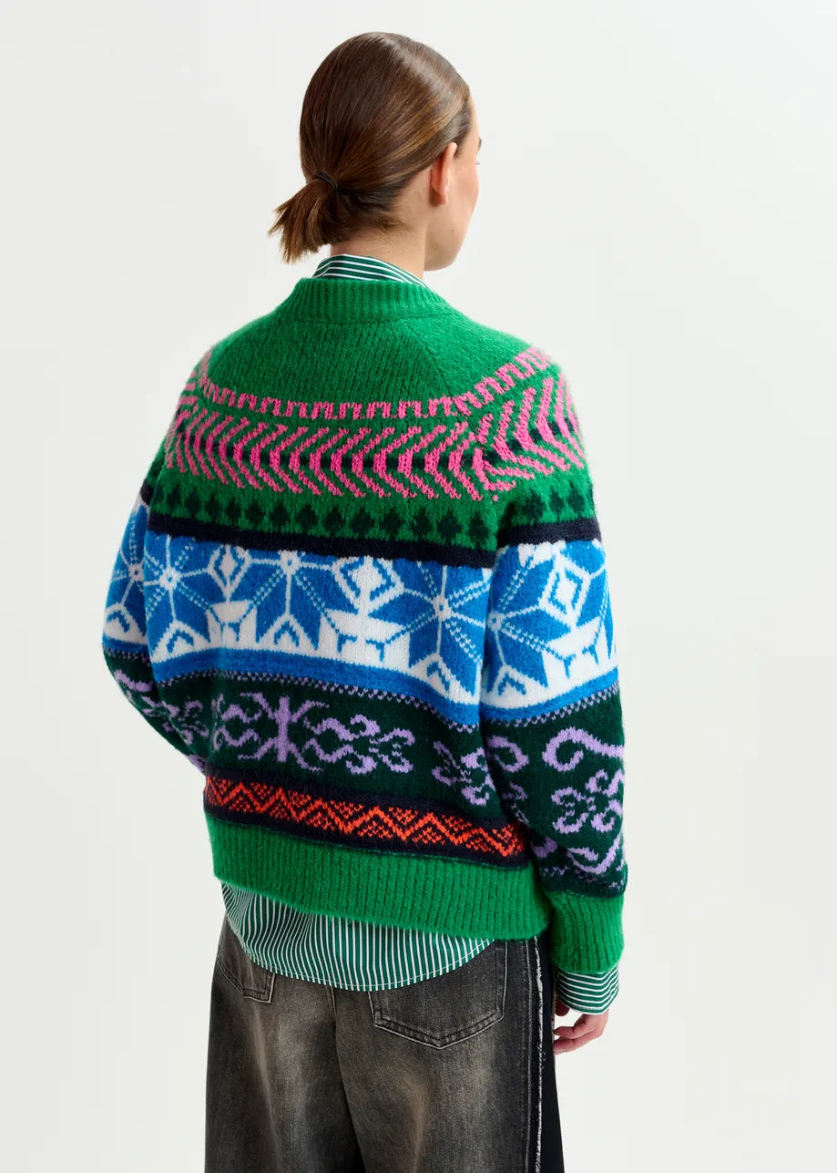 Essentiel Antwerp Irelando Jacquard Sweater Green/Multicolor