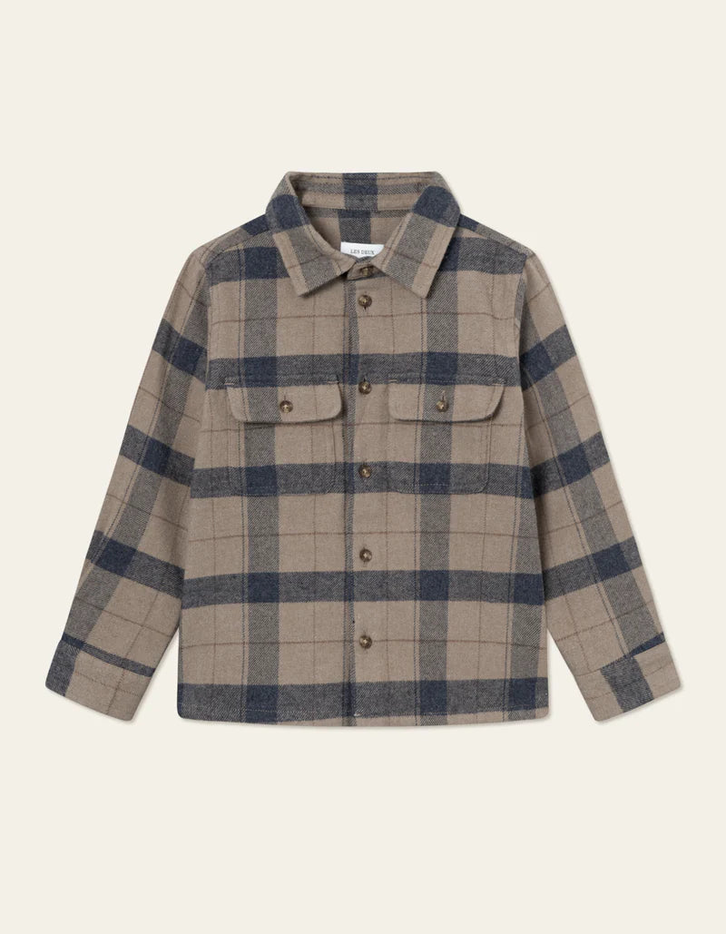 Les Deux Lennon Flannel Check Shirt Desert Taupe/Dark Navy