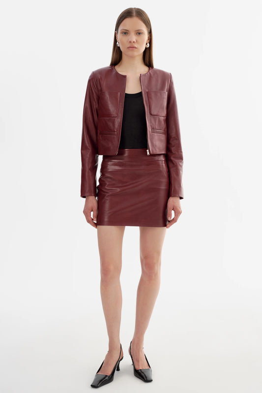 Lamarque Linette Leather Jacket Burgundy