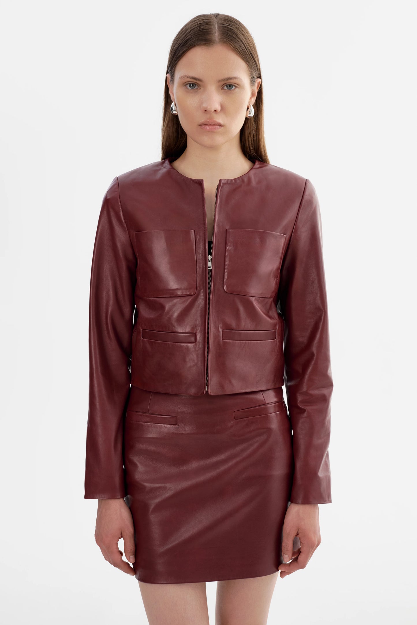Lamarque Linette Leather Jacket Burgundy