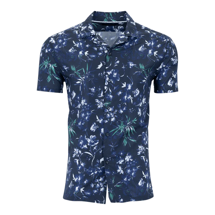 Greyson Dark Floral Lincoln Camp Shirt Maltese Blue