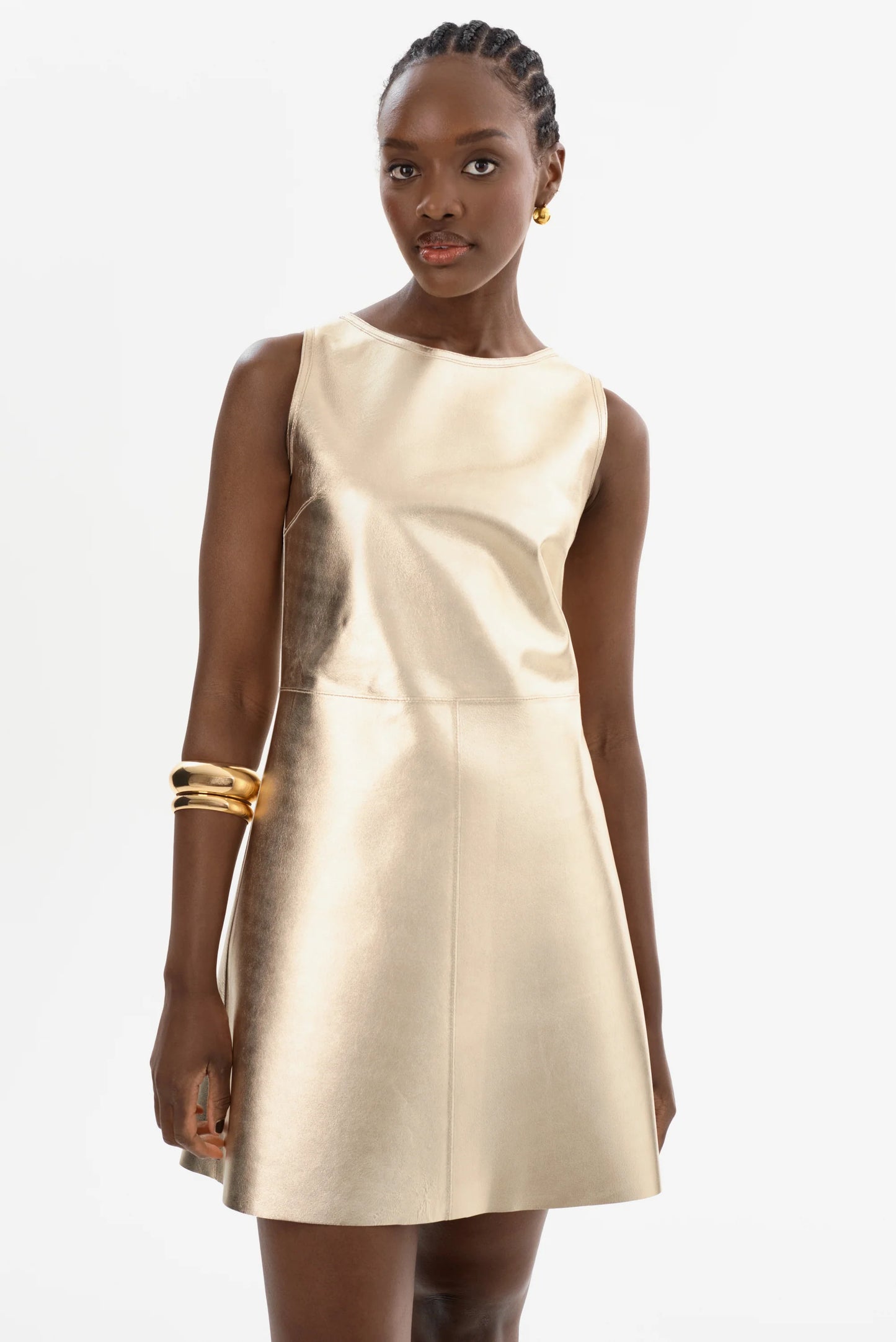 Lamarque  Reversible Leather Dress Winter White/Gold