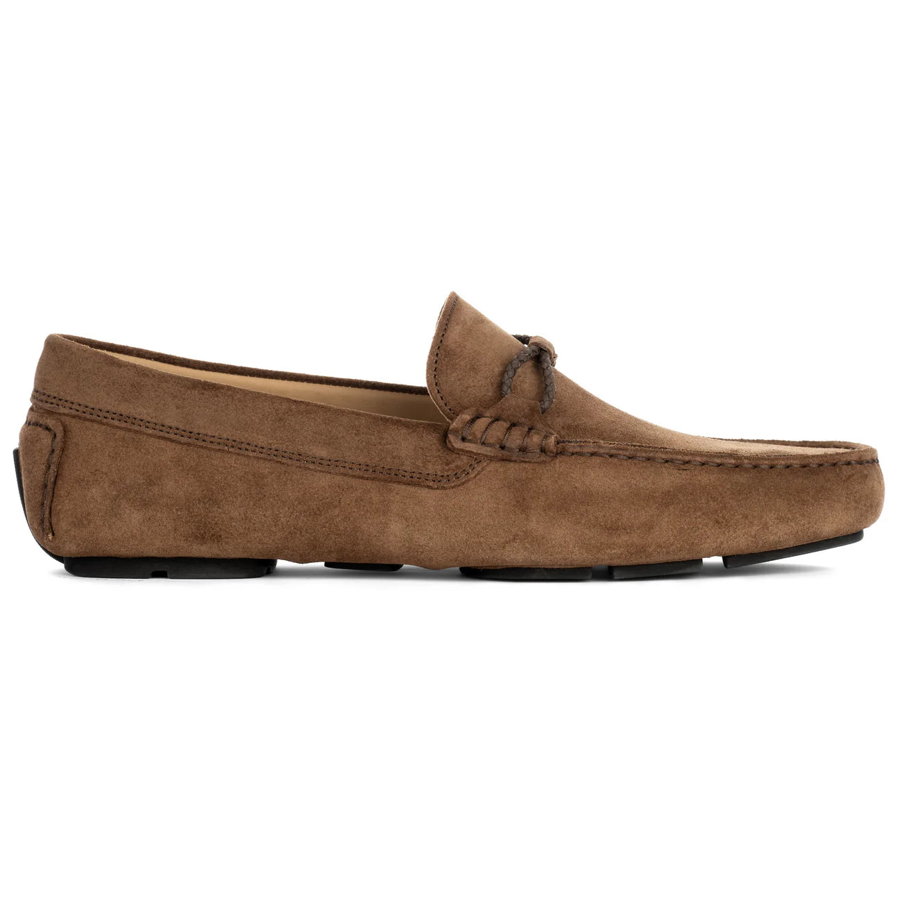 To Boot Marlin brown suede driving loafer with decorative stitching and rubber sole detailing