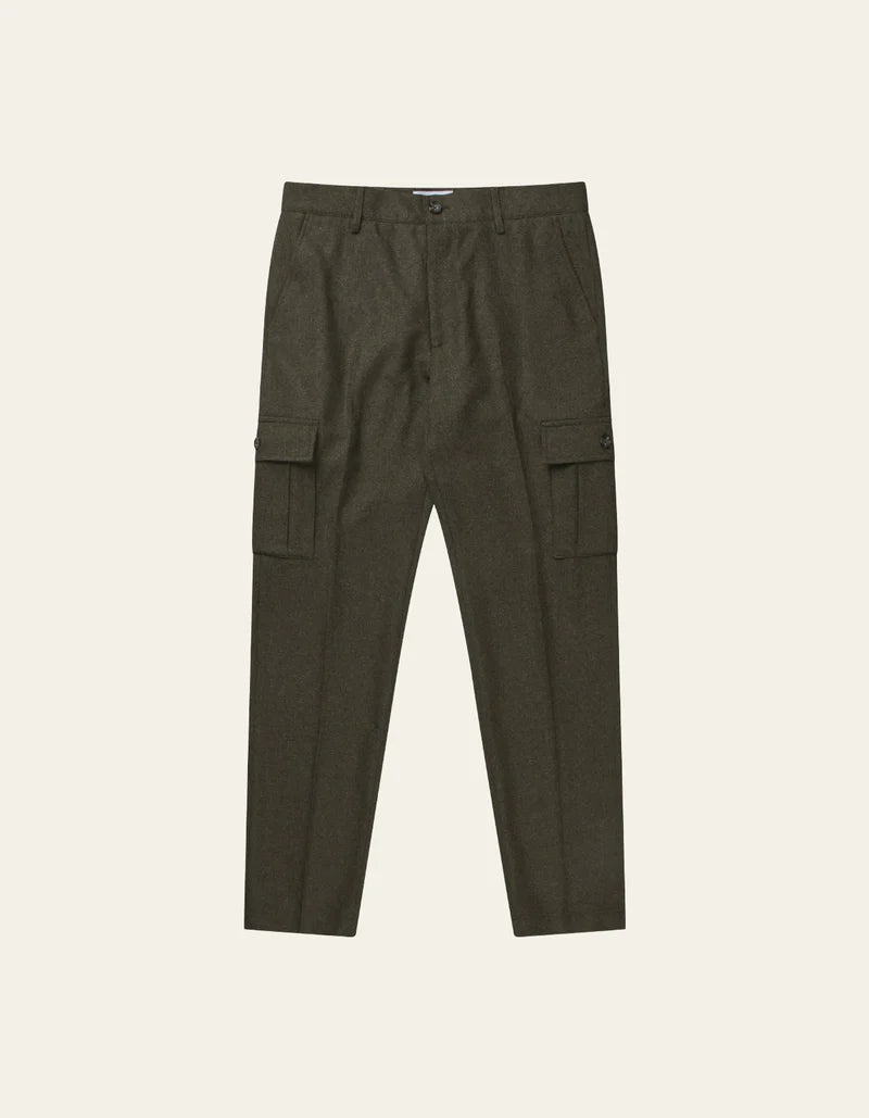 Les Deux Como Wool Cargo Suit Pant Forest Green Melange