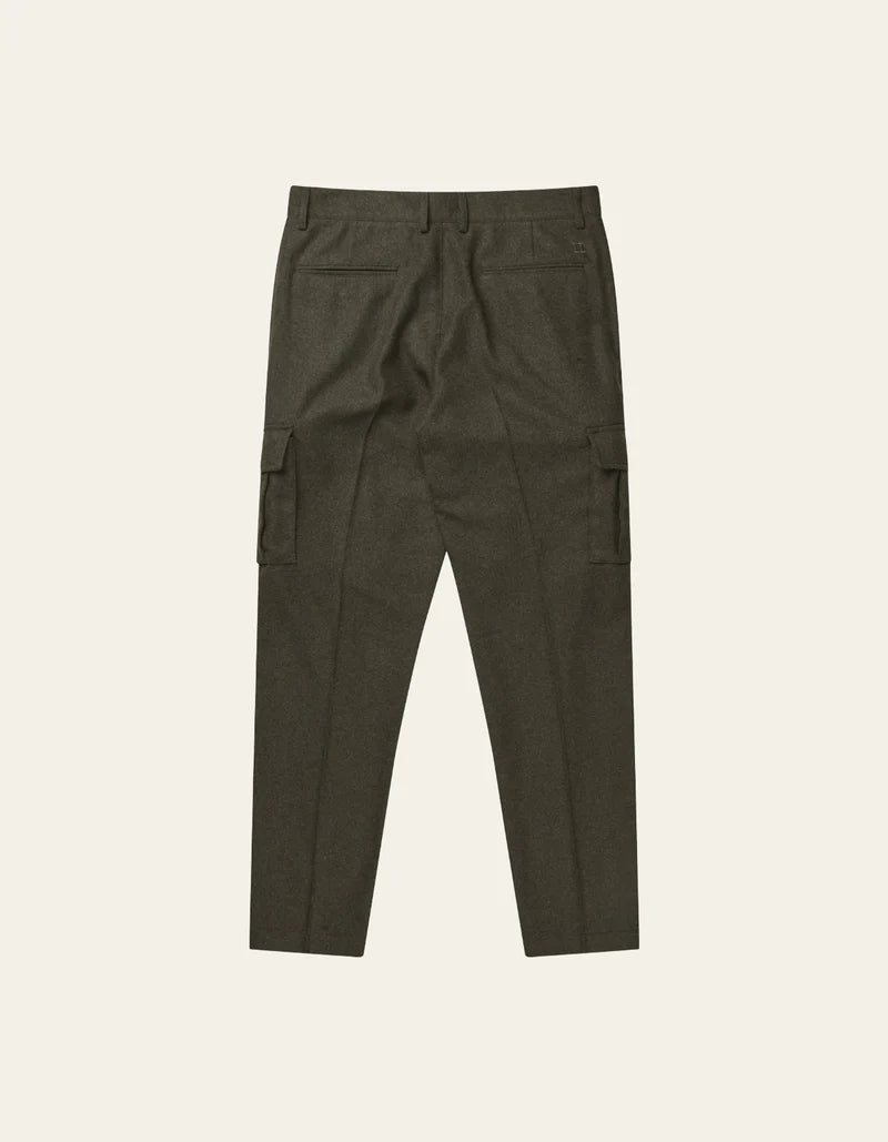 Les Deux Como Wool Cargo Suit Pant Forest Green Melange