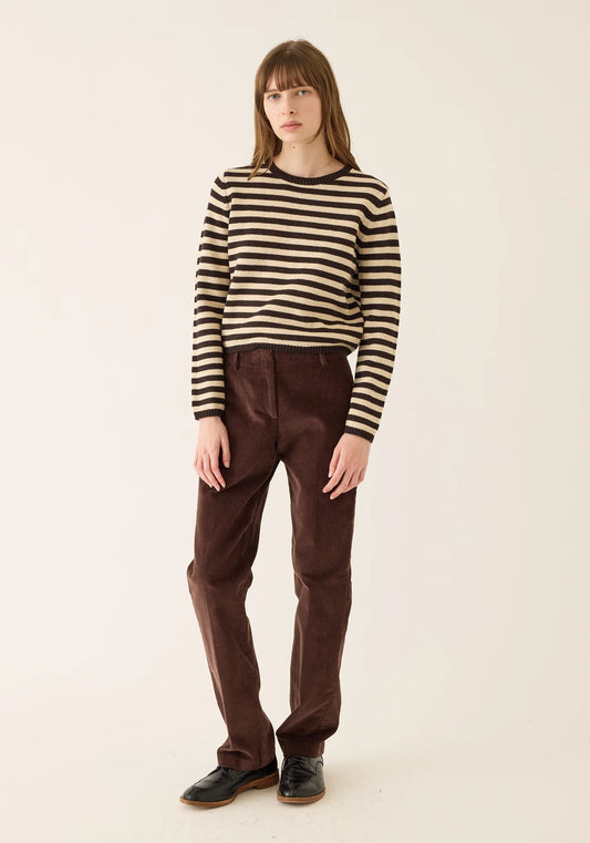 Demylee Melina Stripe Cotton Cashmere Sweater Espresso/Oatmeal
