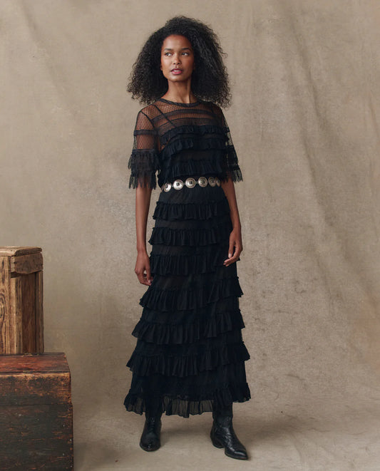 The GREAT The Winter Mesh Flounce Skirt Black