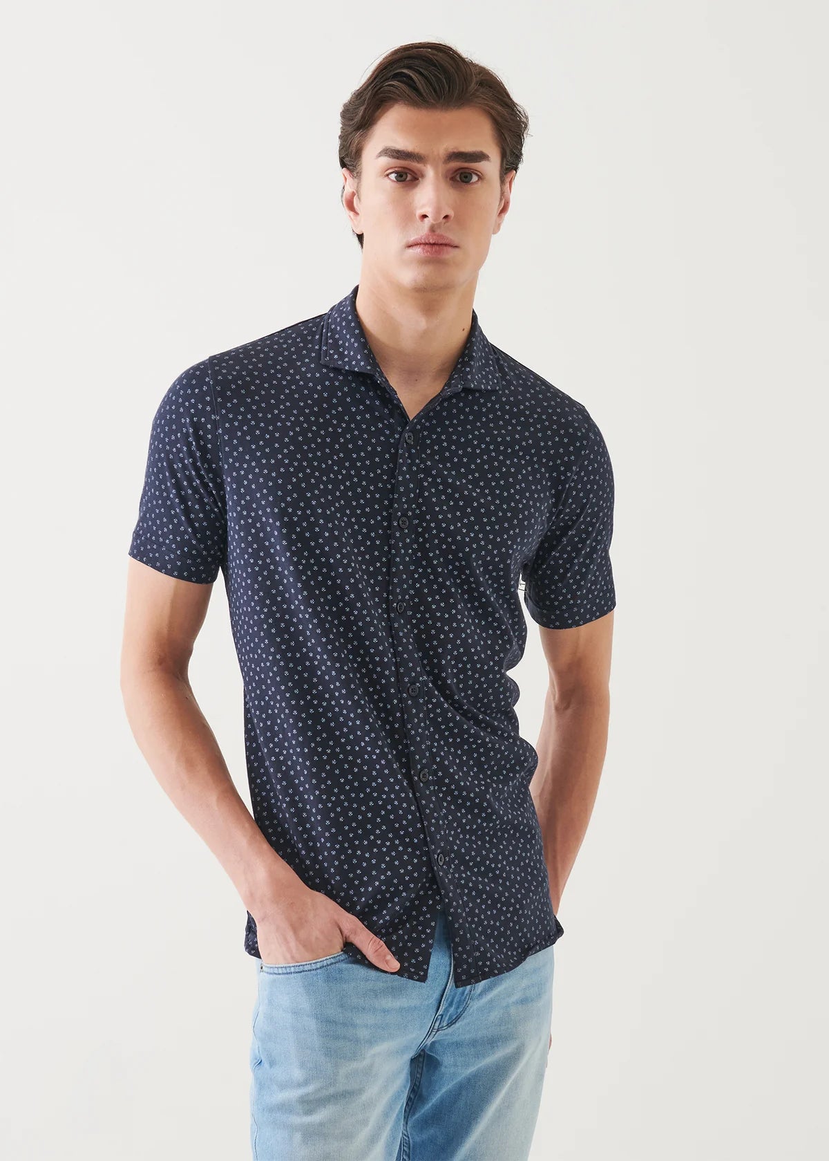 Patrick Assaraf SS Print Button Up Shirt Midnight