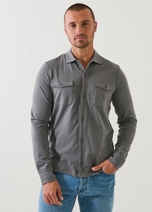 Patrick Assaraf LS Pima Flap Pkt Overshirt Middle Grey