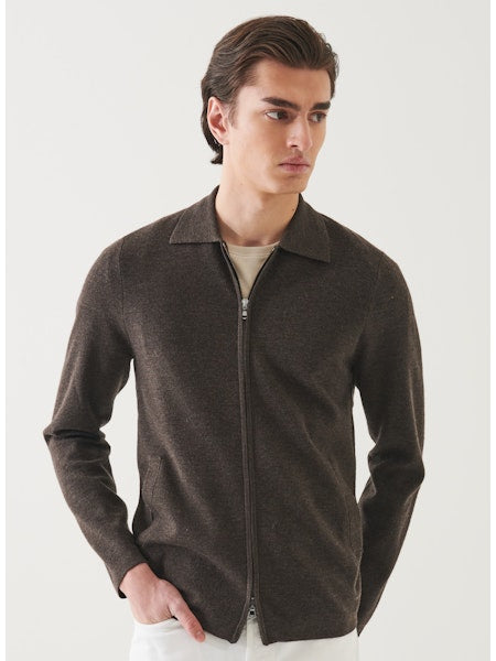 Patrick Assaraf Half Milano Full Zip Shirt Mahogany