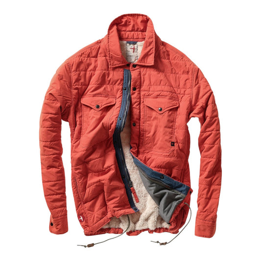 Relwen Quilted Superfleece Jacket in dark orange with fleece lining and snap buttons