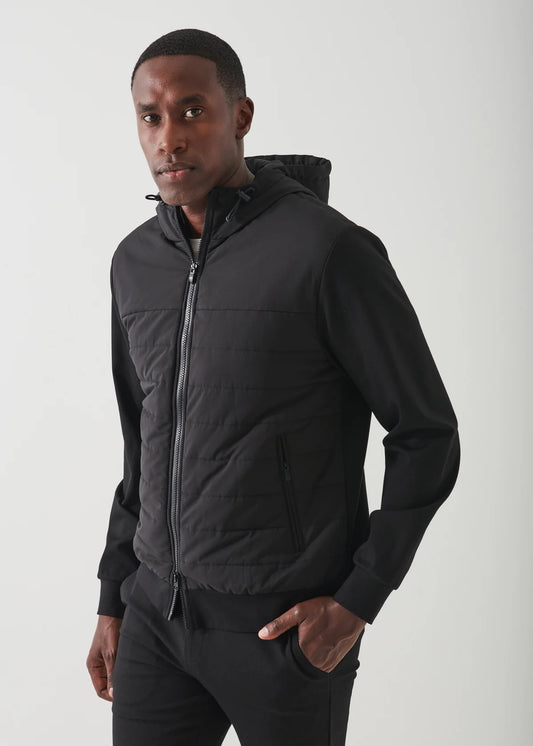 Patrick Assaraf Quilted Zip Up Mix Media Hoodie Black