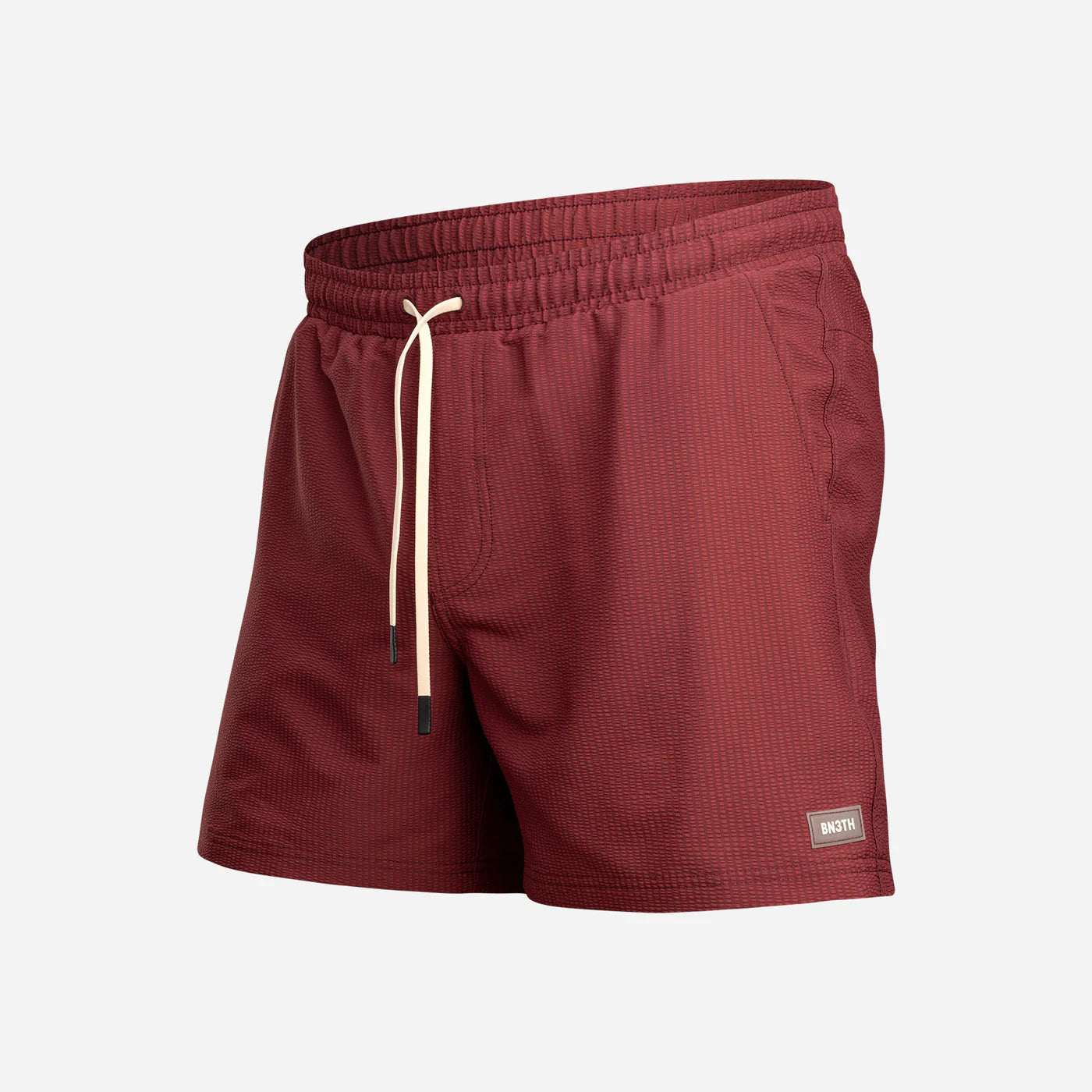 BN3TH Agua Wave swim trunks in red mahogany with drawstring waistband and brand label