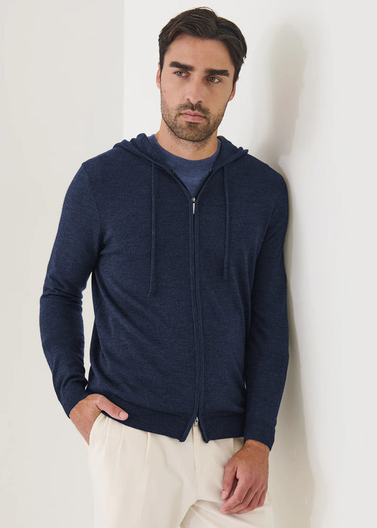 Patrick Assaraf 14GG XFine Merino Zip Up Hoodie Moonlight