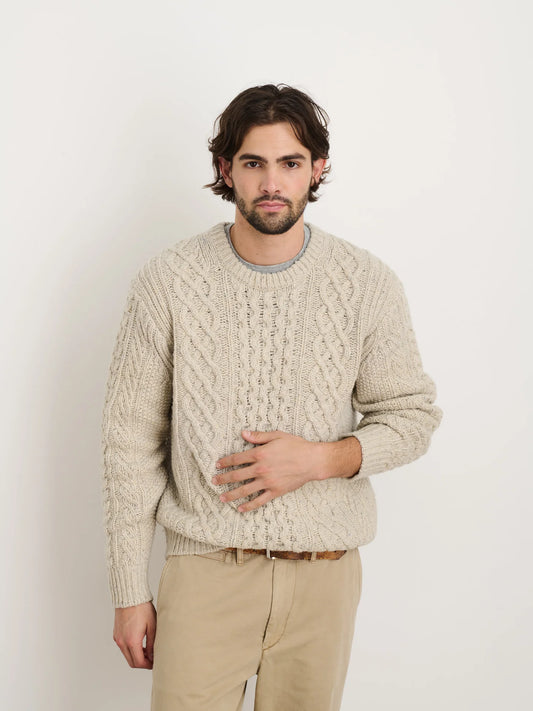 Alex Mill Fisherman Cable Crewneck in Oatmeal Donegal Wool