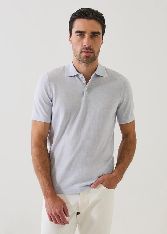 Patrick Assaraf SS Cotton/Cupro 14GG Tipped Polo Sweater Ocean