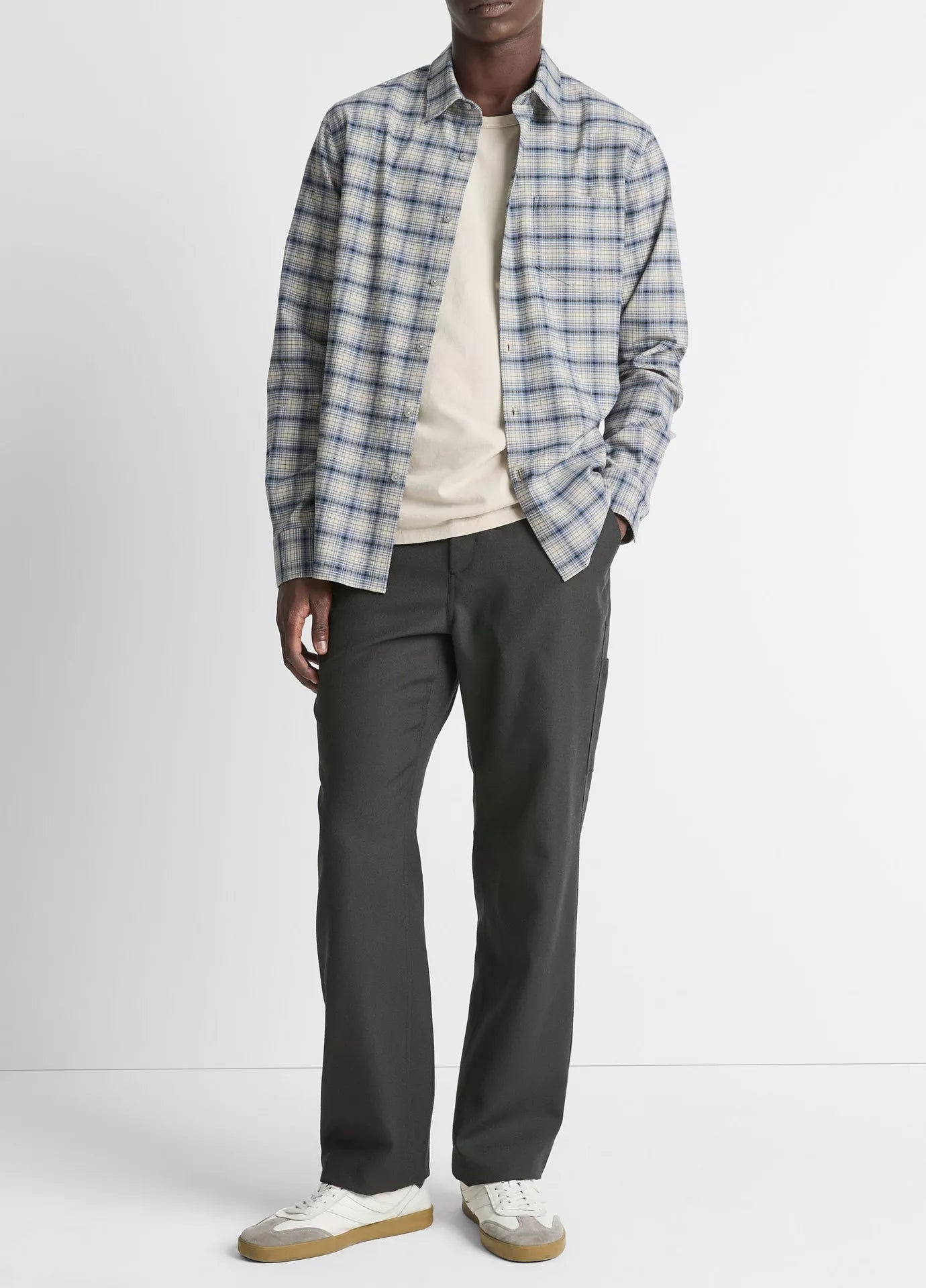 Vince Oceanic Plaid LS Bright Beluga Blue/Taupe