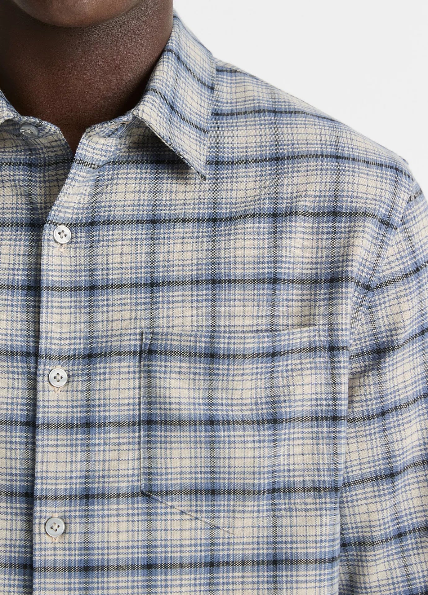 Vince Oceanic Plaid LS Bright Beluga Blue/Taupe