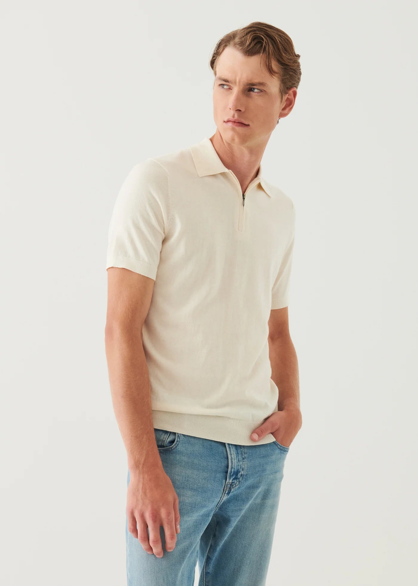 Patrick Assaraf SS 1/4 Zip Polo Sweater Off White