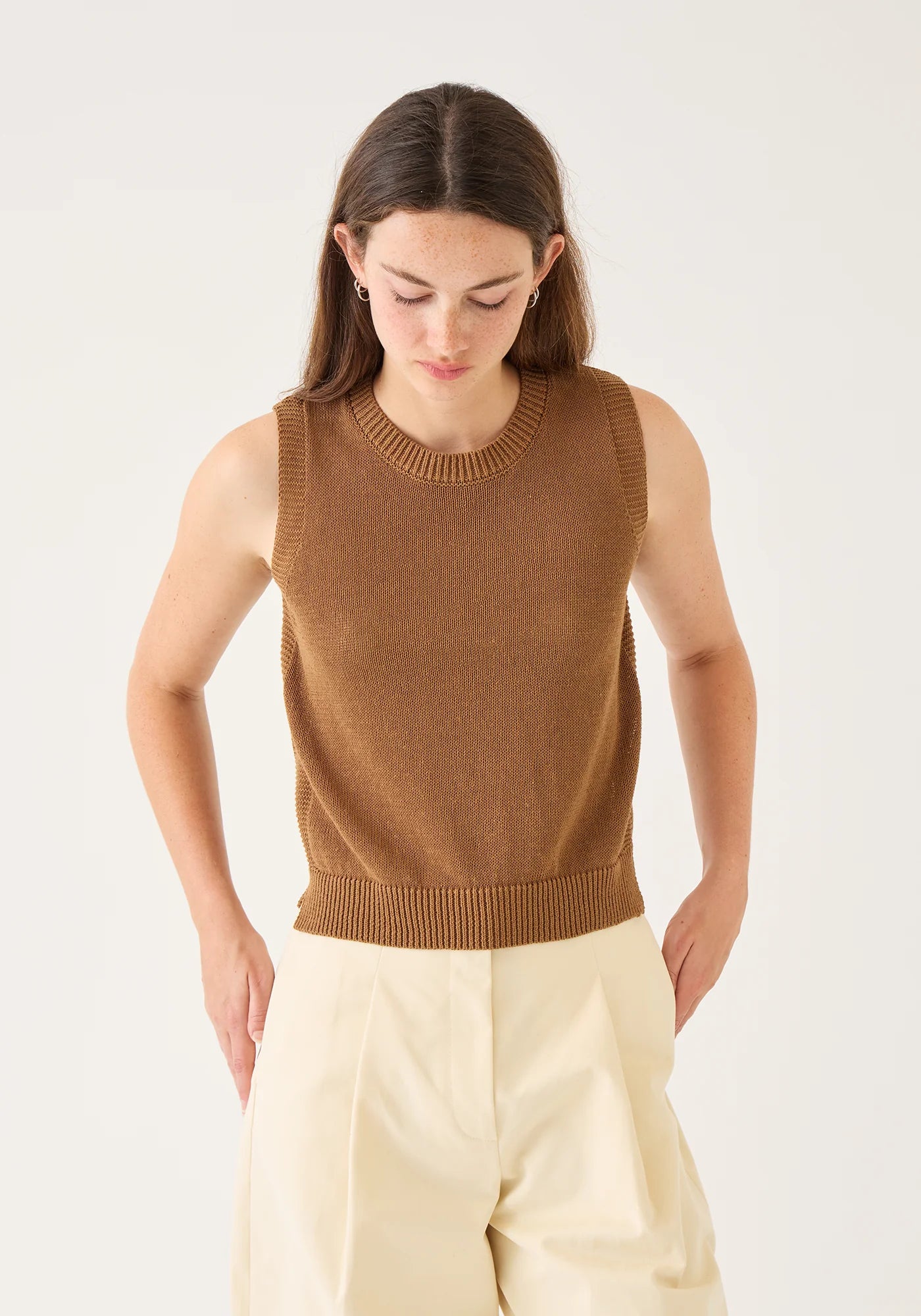 Demylee Olympia Cotton Linen Top Almond