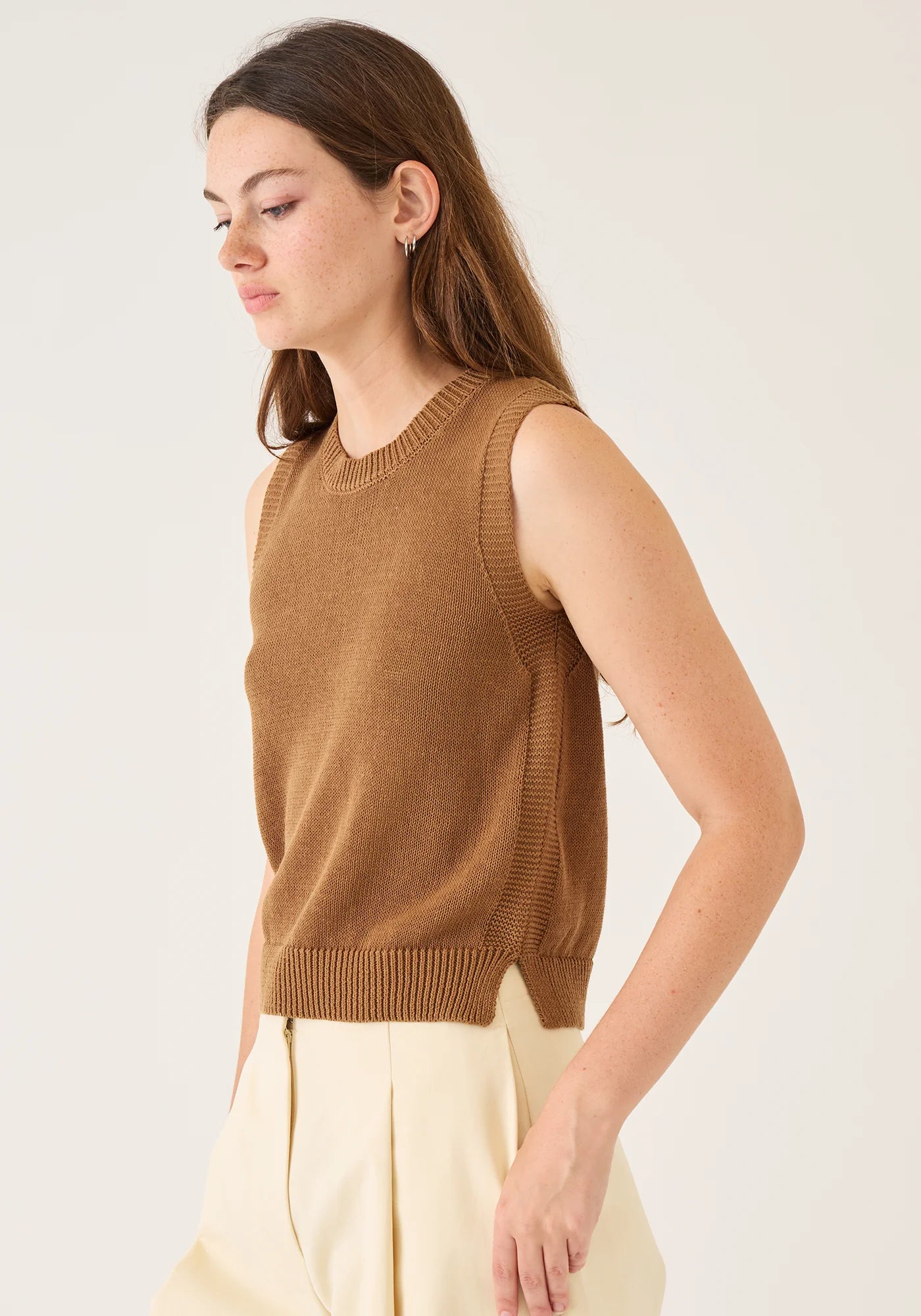 Demylee Olympia Cotton Linen Top Almond