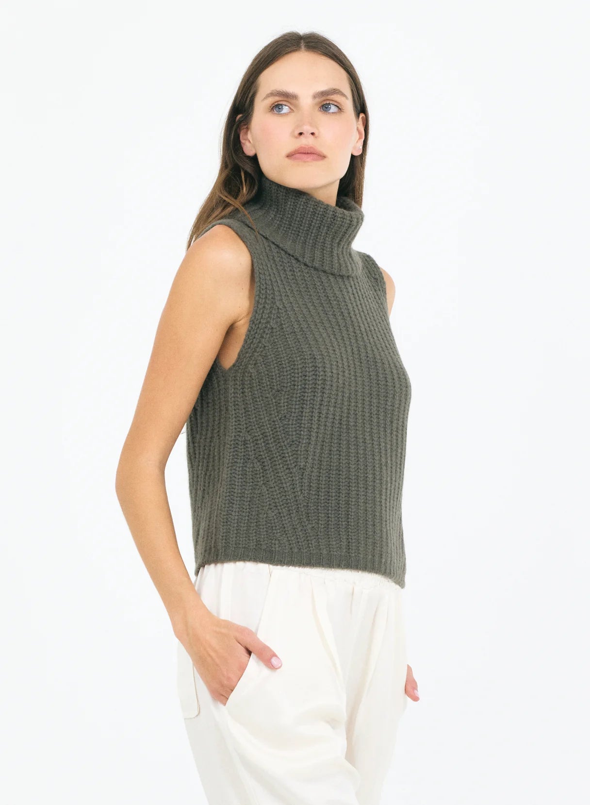 One Grey Day Polly Cashmere Vest Fir