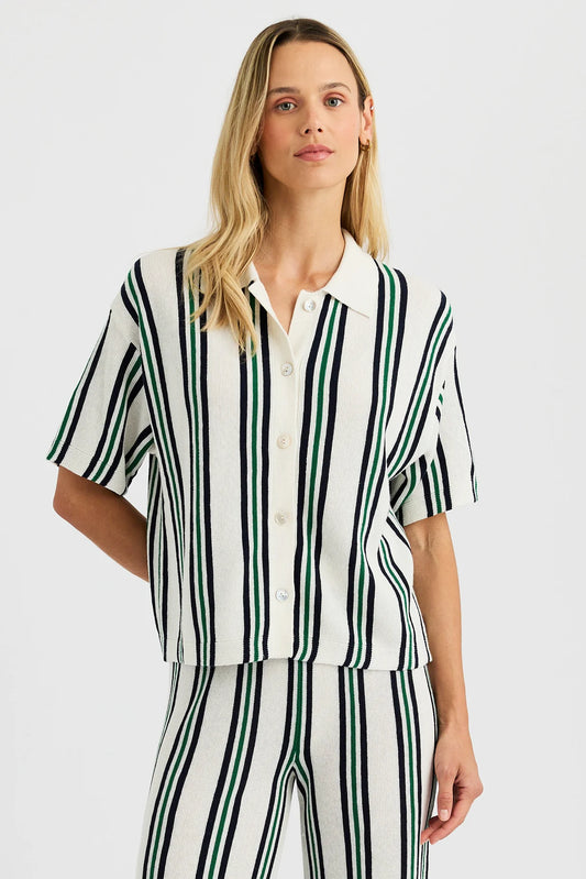 One Grey Day Rafa striped button-up shirt with collar and short sleeves in relaxed fit