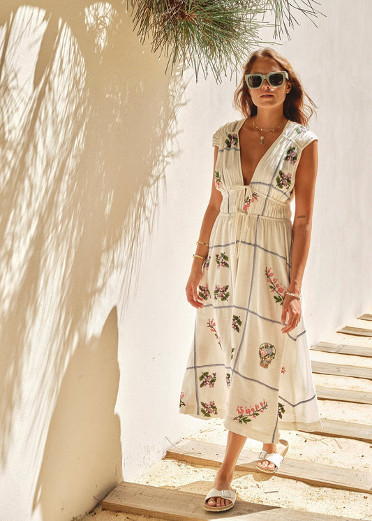 MABE Rhoda Embroidered Midi Dress Multi