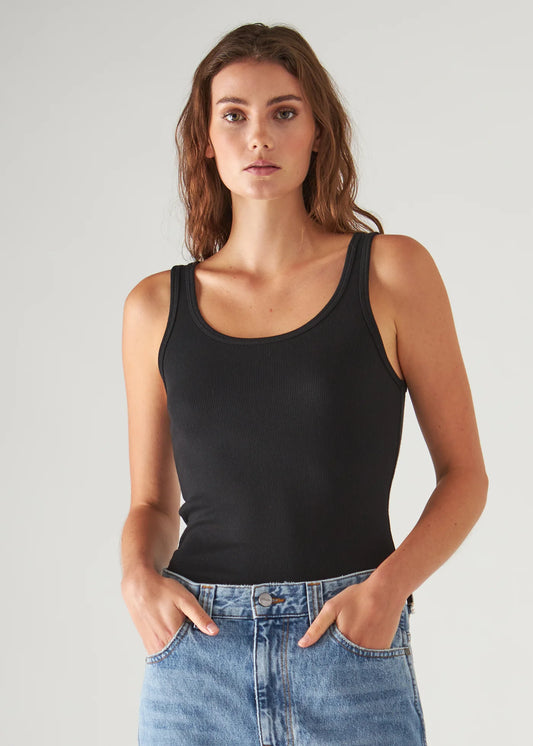 Patrick Assaraf Scoop Neck Rib Tank Black