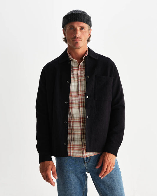 Wax London Romer Overshirt Heavy Crinkle Cotton Black
