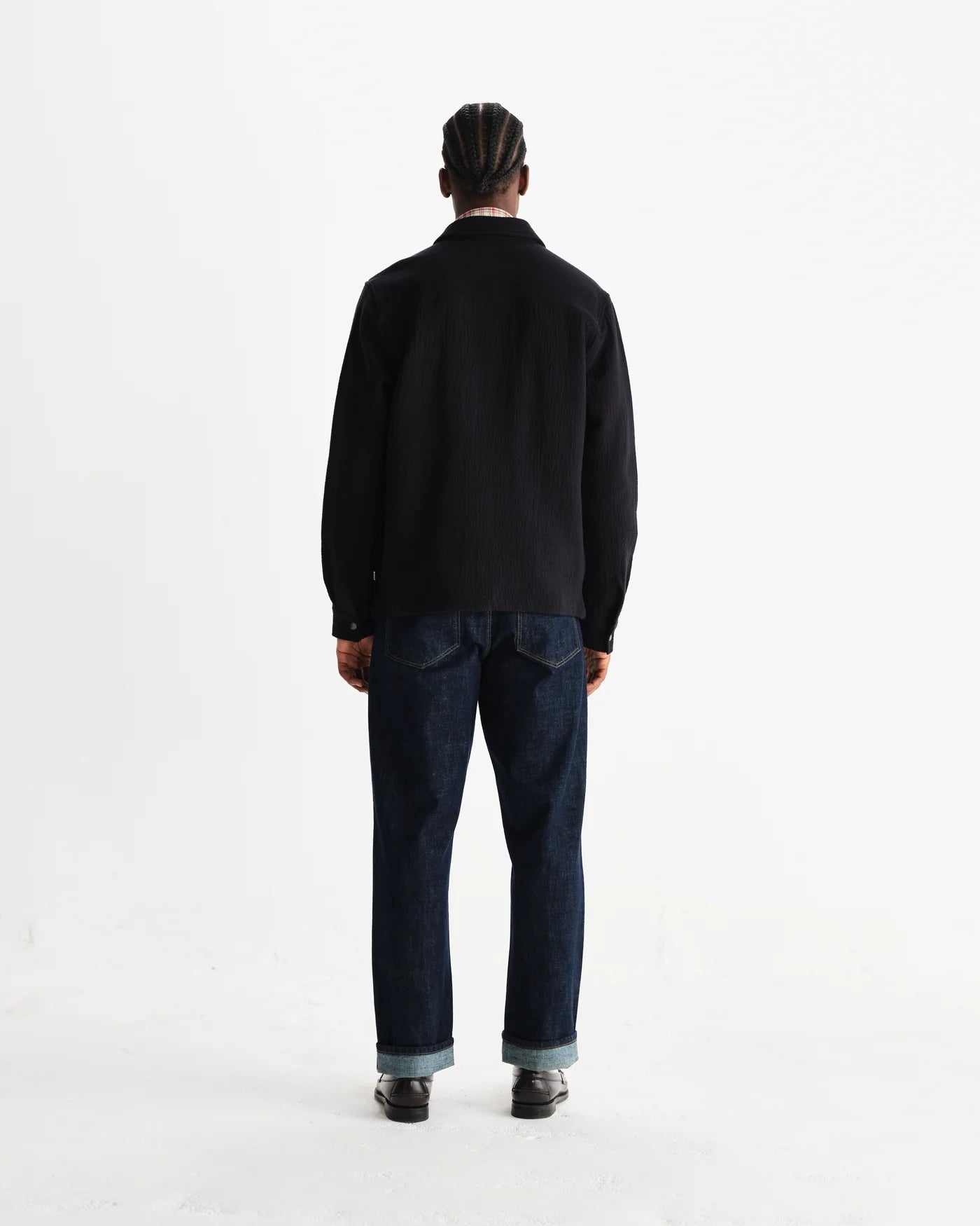 Wax London Romer Overshirt Heavy Crinkle Cotton Black