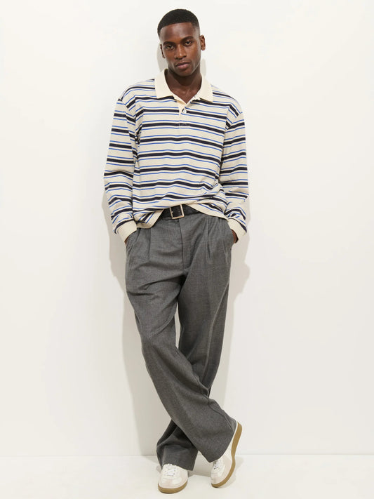 Alex Mill LS Rugby in Stripe Bone/Black/Blue