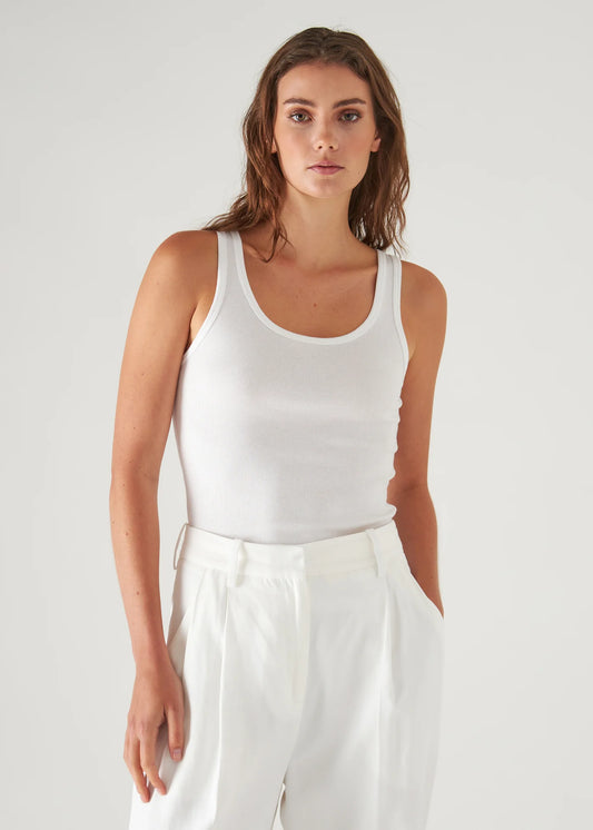 Patrick Assaraf Scoop Neck Rib Tank White