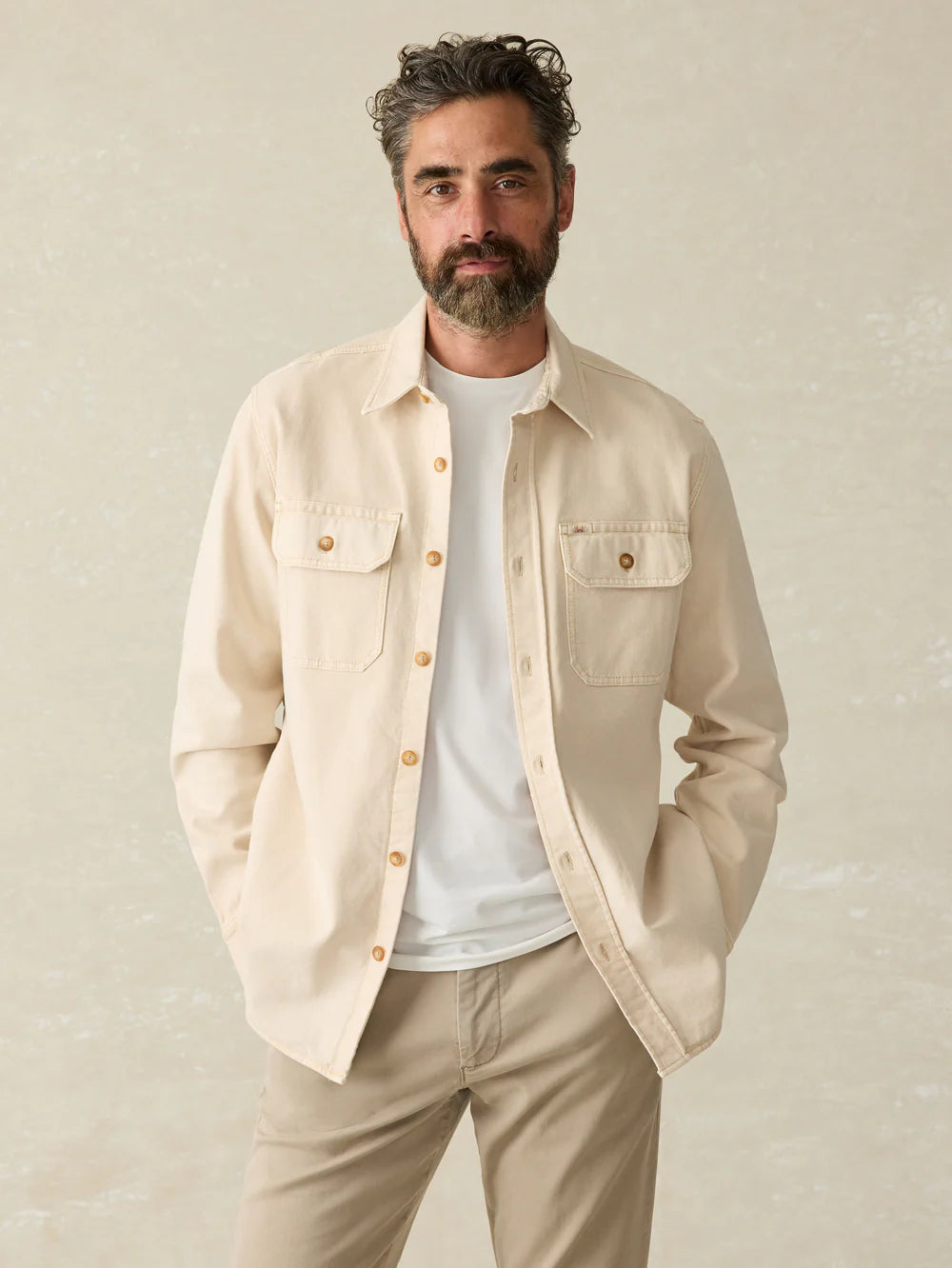 Faherty Sunwashed Shirt Jacket Sea Salt