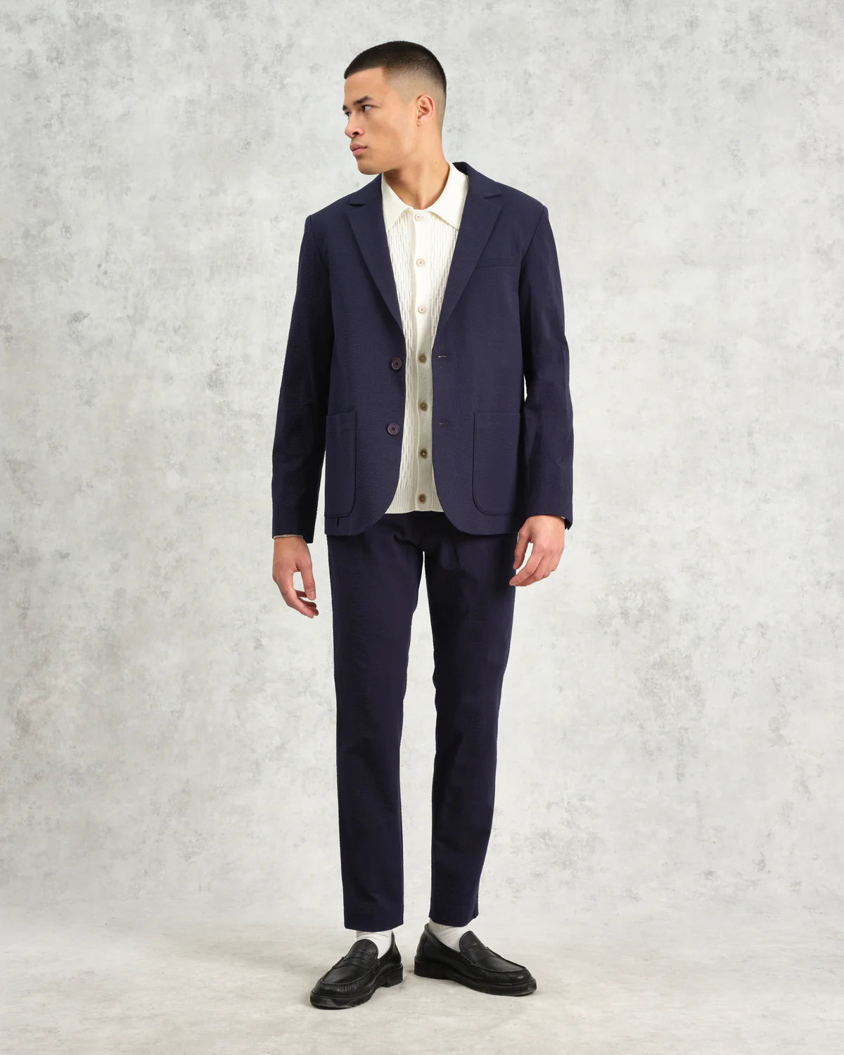 Wax London Alp Smart Seersucker Trouser Navy