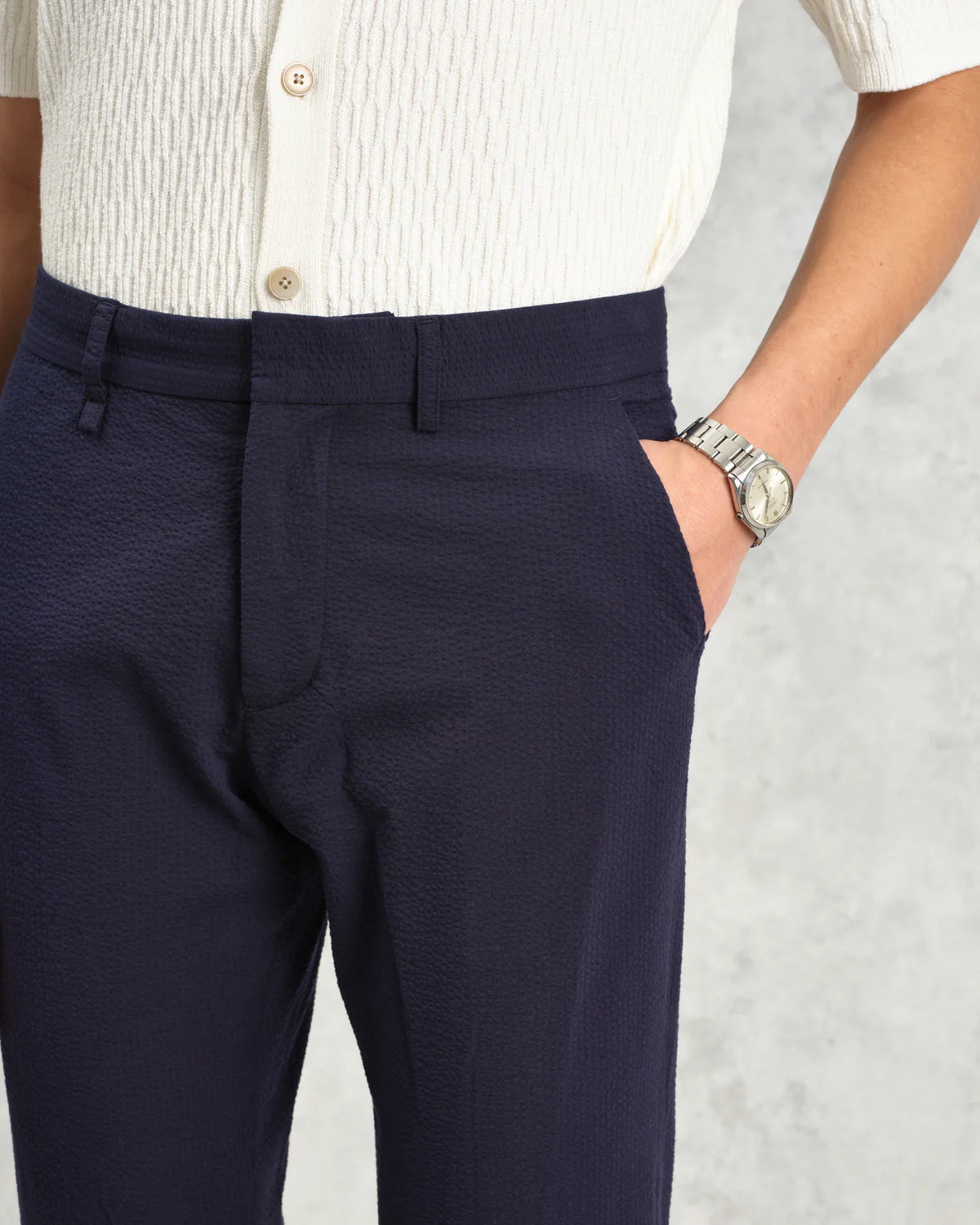 Wax London Alp Smart Seersucker Trouser Navy