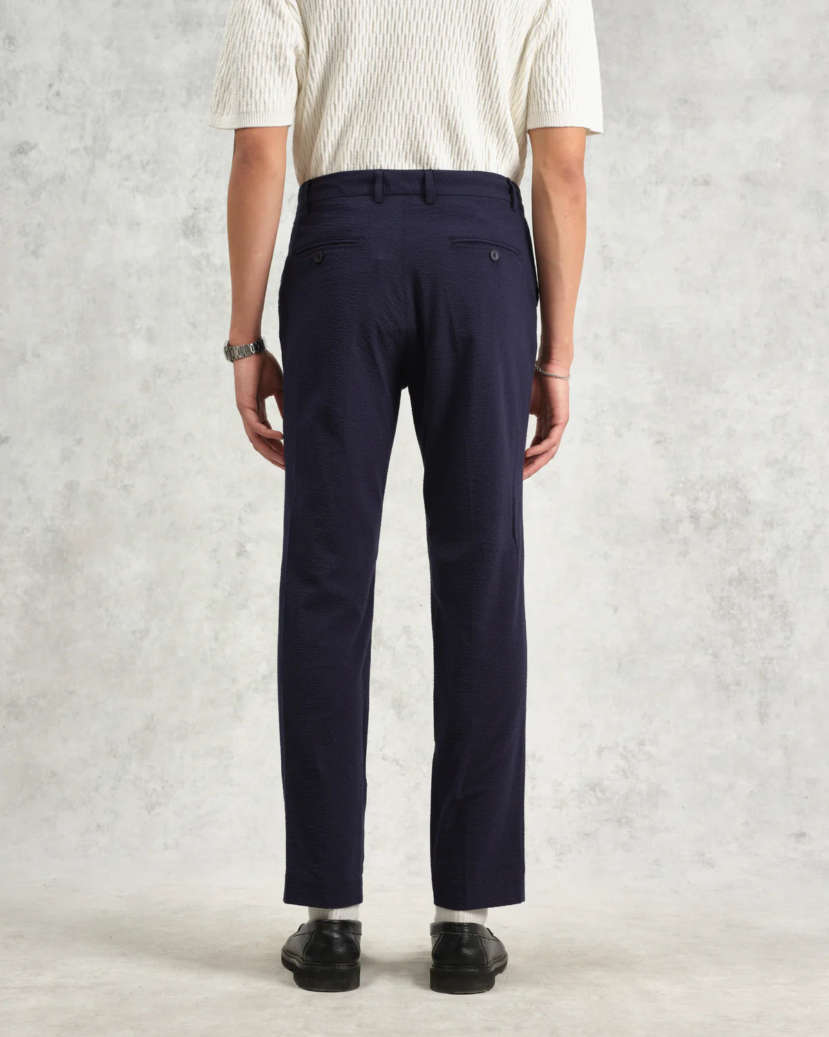 Wax London Alp Smart Seersucker Trouser Navy