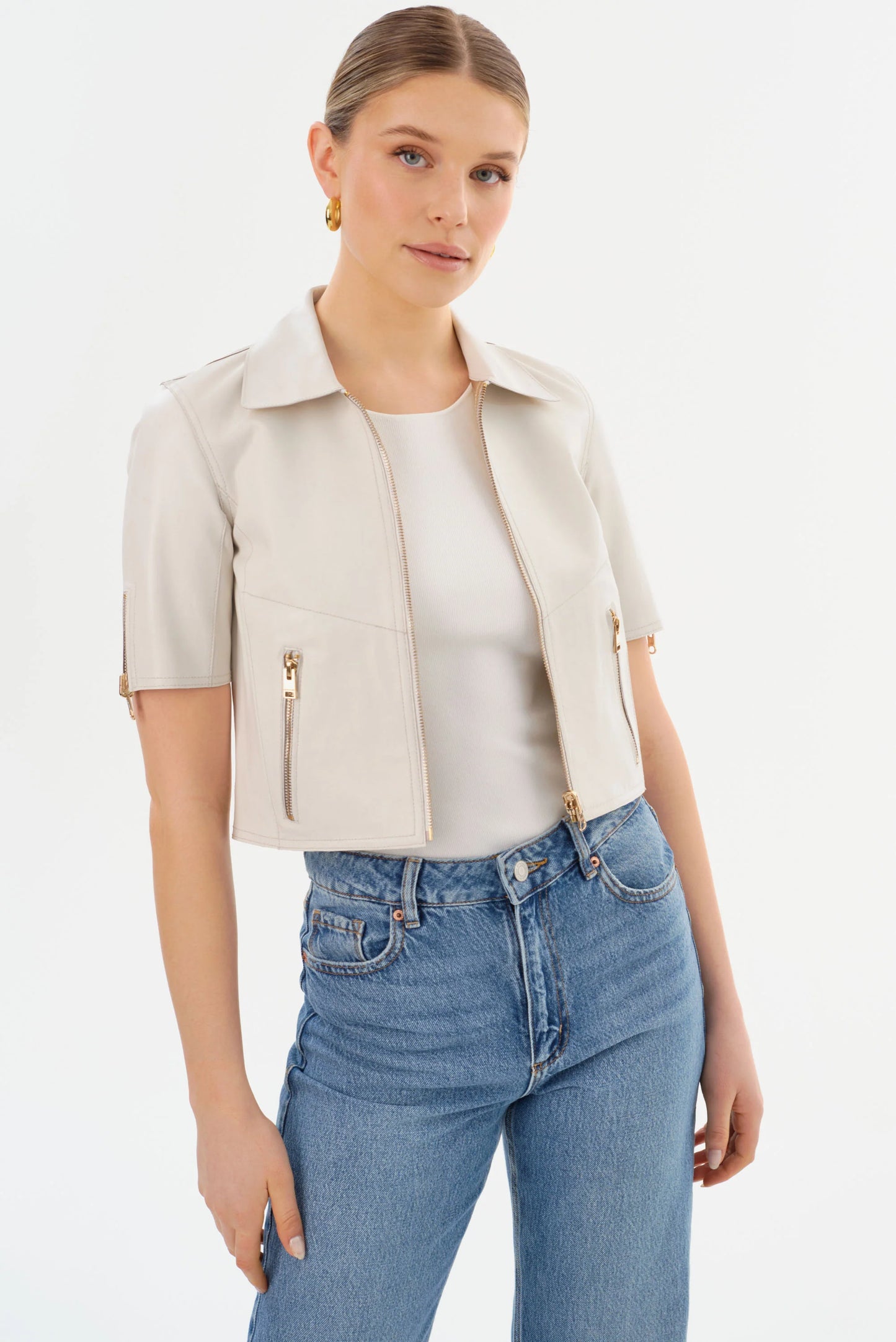 Lamarque Sevana Reversible Leather Jacket Winter White/Gold