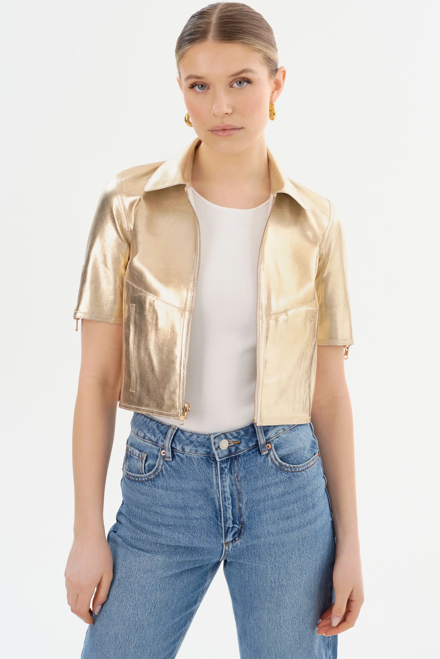 Lamarque Sevana Reversible Leather Jacket Winter White/Gold